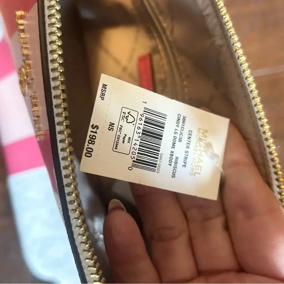 Michael Kors Cindy Striped Hibiscus Dome Crossbody Bag $198 NWT - Picture 4 of 12